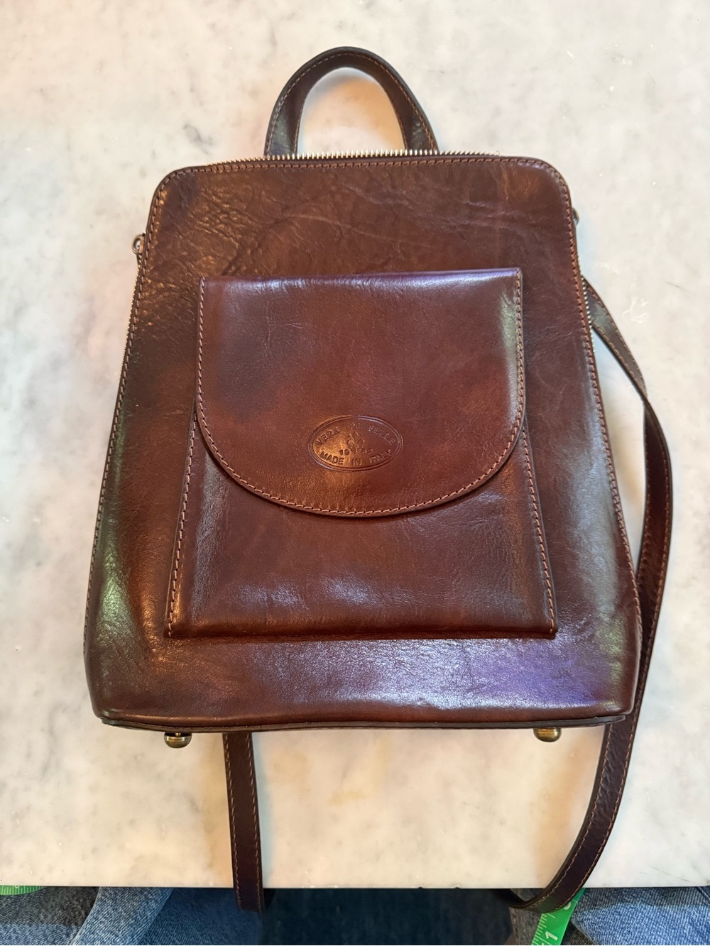Brown Leather Convertible Backpack - Crossbody- Handbag Classic Italian Bag